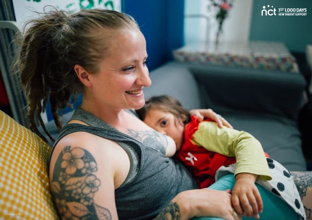 Mother breastfeeding a toddler